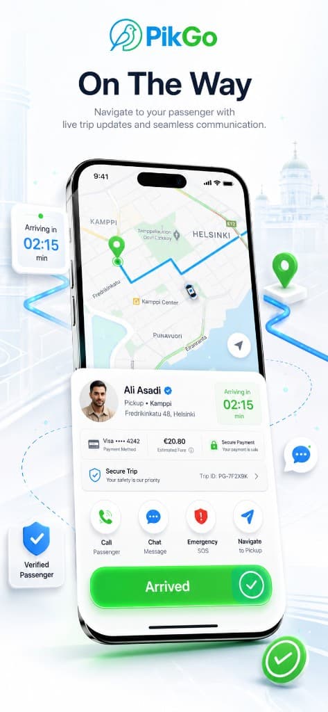 جزئیات سفر و رسیدن به مسافر در اپلیکیشن PikGo