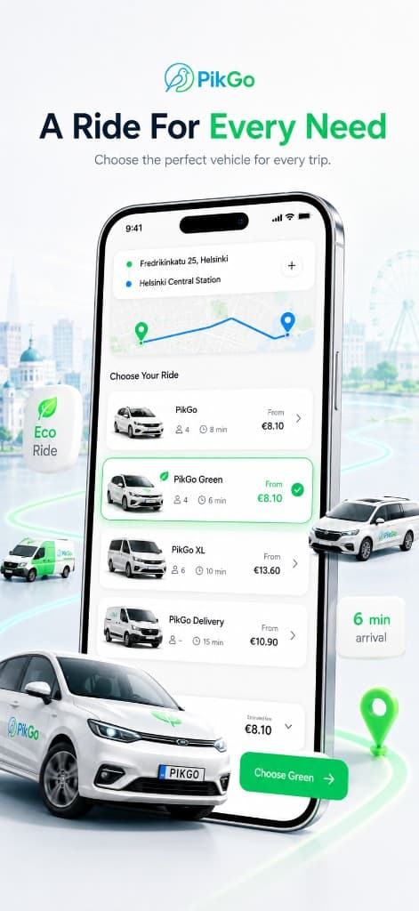 انتخاب کلاس خودرو و نوع سرویس در اپلیکیشن مسافر PikGo